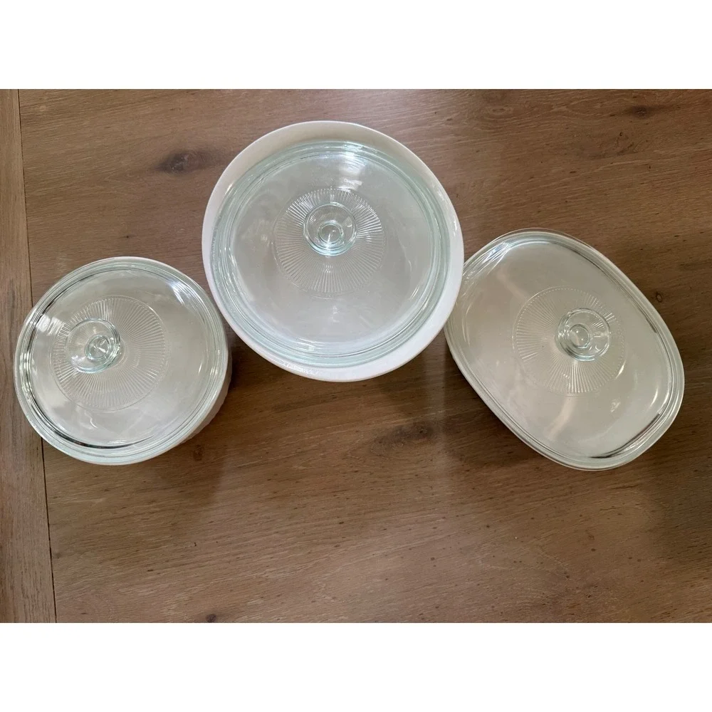 CorningWare French White Casserole Dish Set 3 Piece Stoneware with Glass Lids